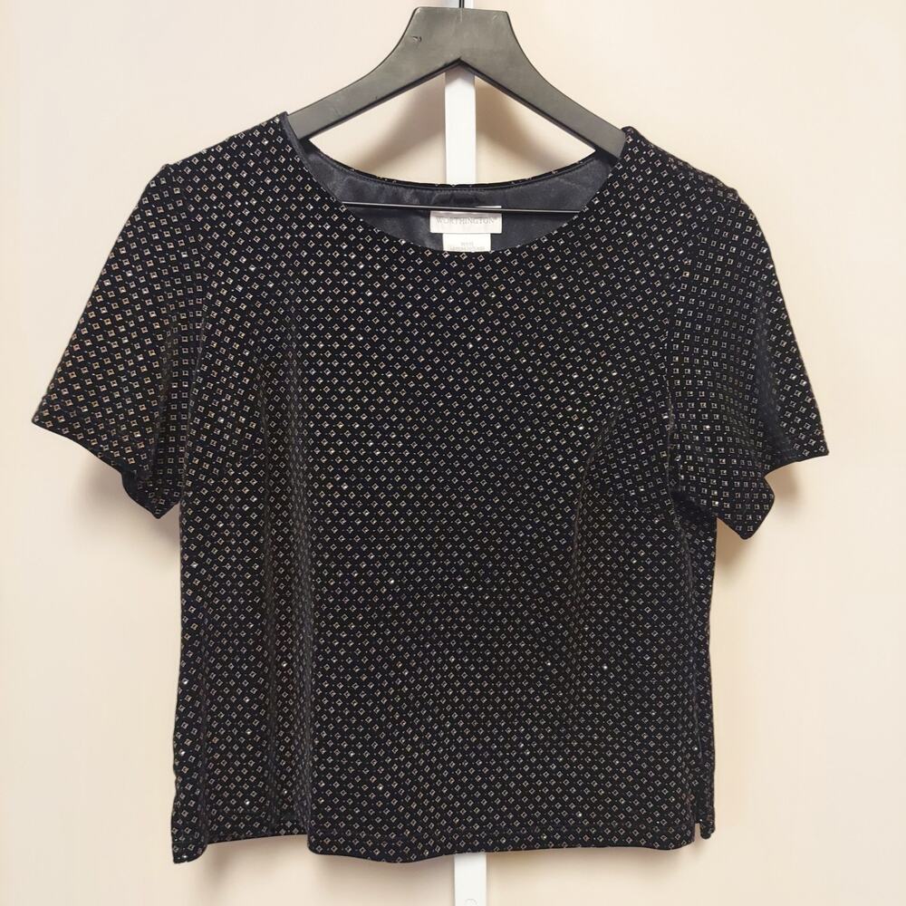 NWT Worthington PM Velvet Top Sparkly New Years‎ Holiday Party Whimsical